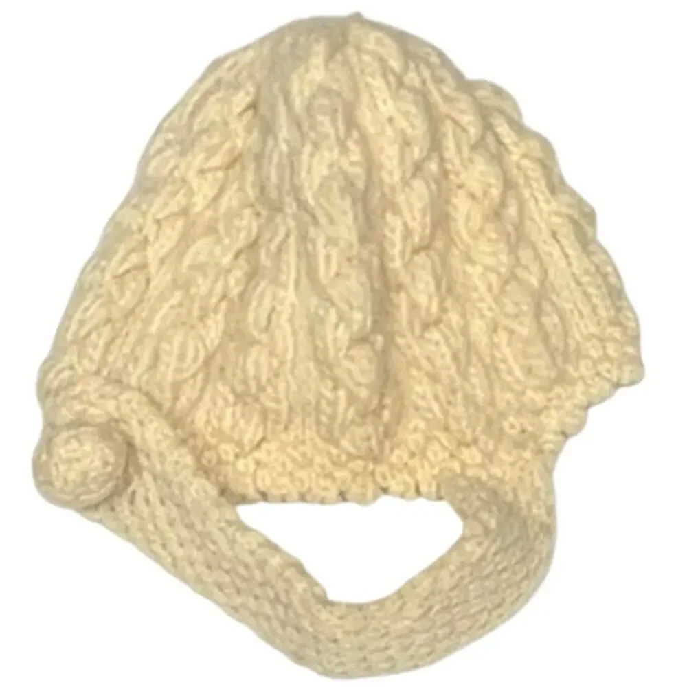 Vintage 100% Wool Zwicker Cream Handcrafted Soft Infant Baby Button Hat Cap